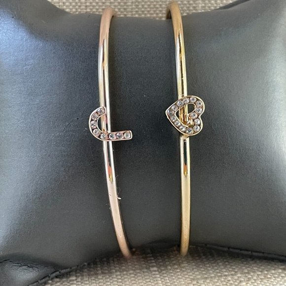 Bracelet Letter J and Heart Gold Tone Rose Gold Tone Fashion Jewelry set of 2 - Picture 6 of 11